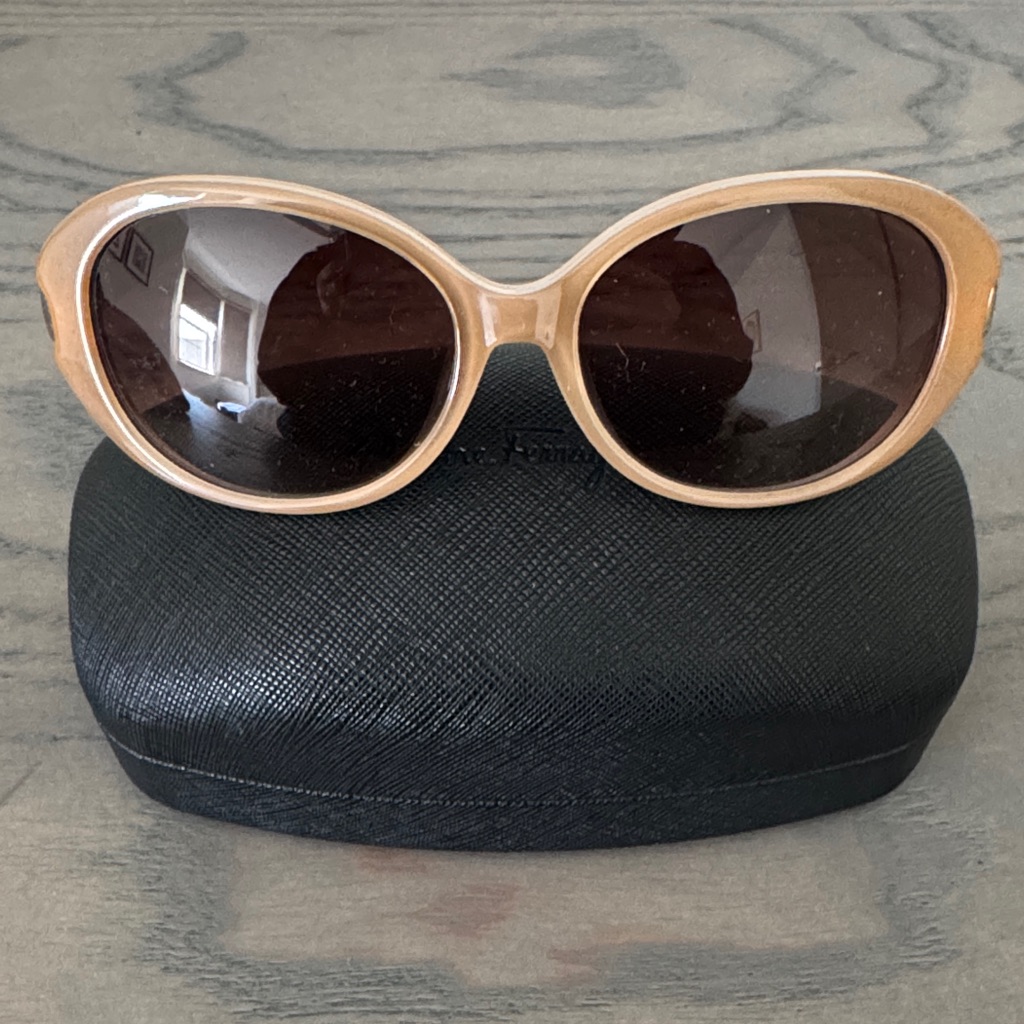 Salvatore Ferragamo Beige Oval Sunglasses With Brown Lenses